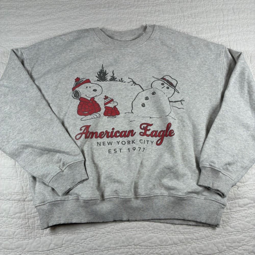 American Eagle Snoopy Woodstock Holiday Relaxed Crew Neck Sweatshirt Med Peanuts